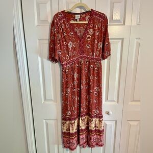 Women’s Pink and Cream Large Knox Rose Maxi Dress with Flutter Sleeves
